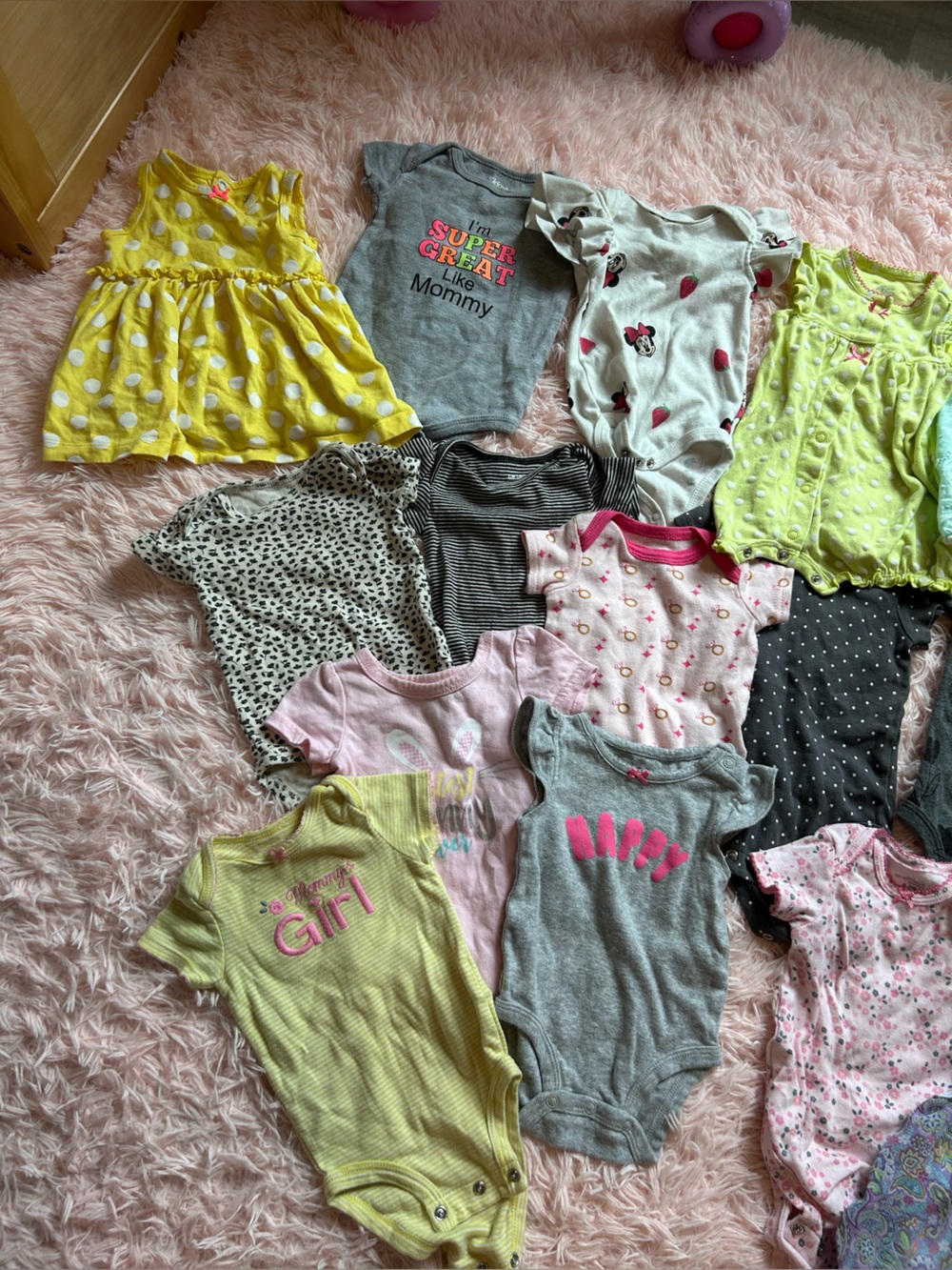 Nursery Rhyme Baby Girls Onesie Bundle in Yellow, Gray, Pink, Black, White